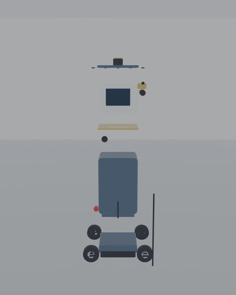 Render del robot de transporte hospitalario ALBA, azul marino con detalles dorados